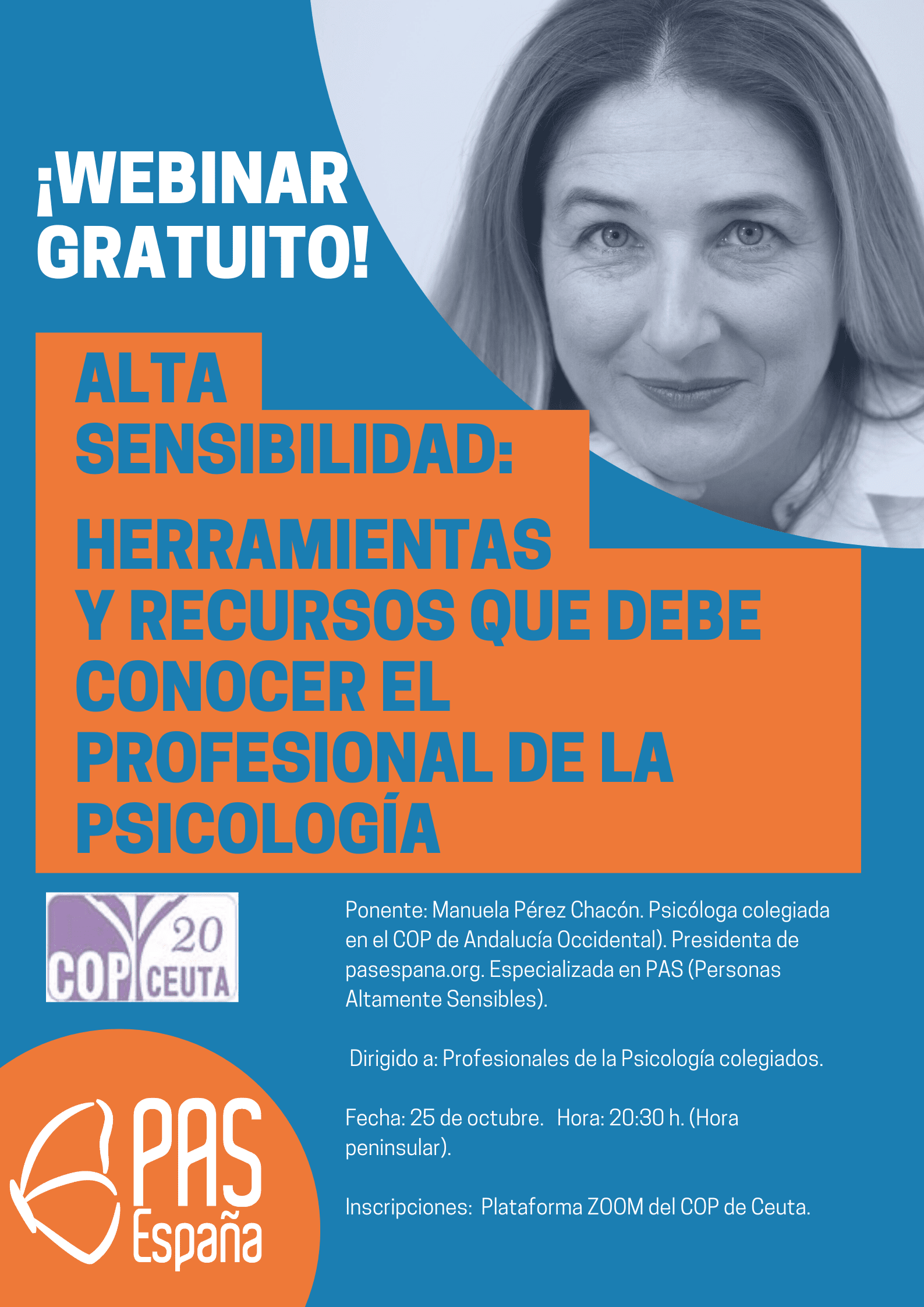 Cartel del Webinar Alta Sensiblidad Colegio Psicología de Ceuta - Manuela Pérez