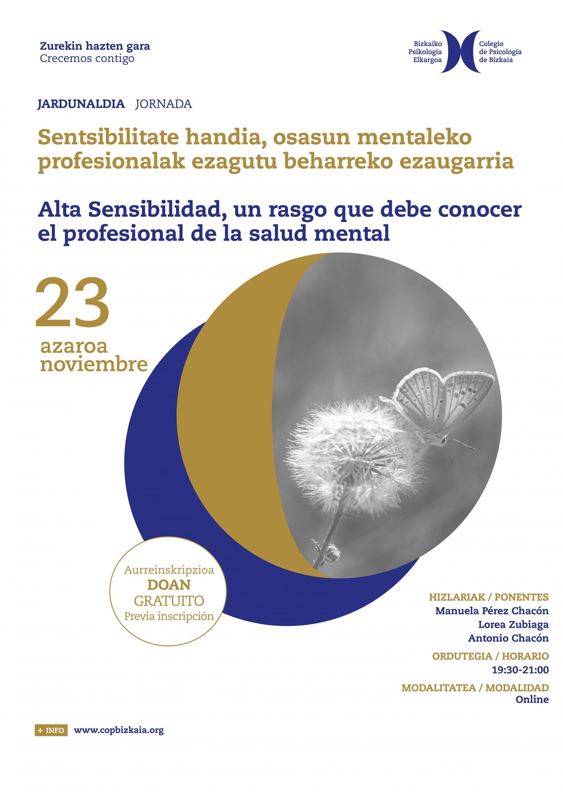Cartel Webinar Alta Sensibilidad Colegio Oficial de Psicología de Bizkaia