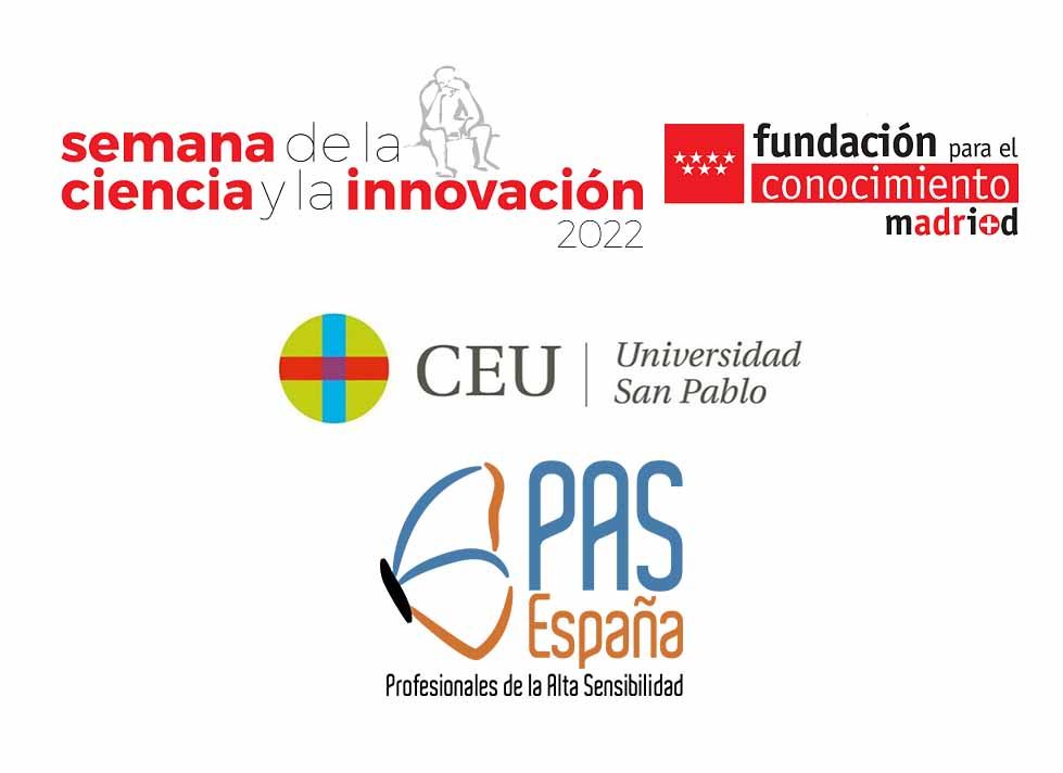 Logos Semana de la Ciencia y la Innovación, Fundación para el Conocimiento Madrid + d, Universidad CEU - San Pablo y PAS España